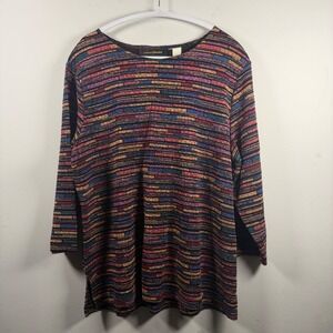 Harris Wallace Textured Top Womens XL Multicolor 90s Metallic Geometric Blouse